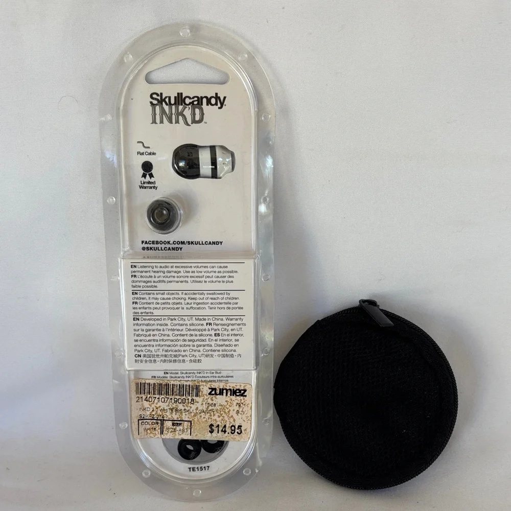 BRAND NEW SKULLCANDY INK'D EARBUDS WITH BLACK CASE